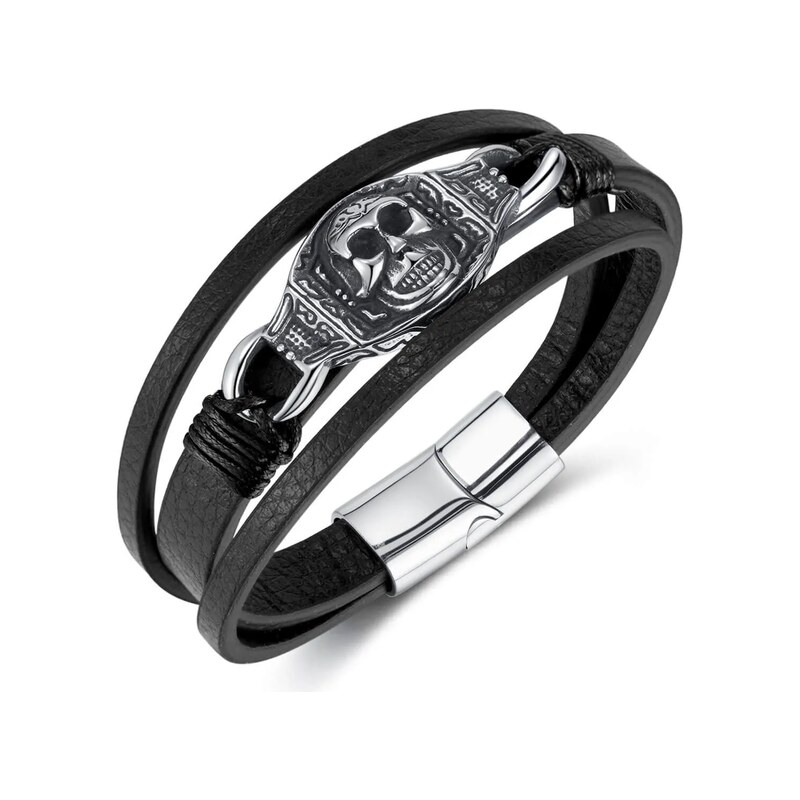 Titan Jewerly Pánský ocelový náramek s lebkou Černý