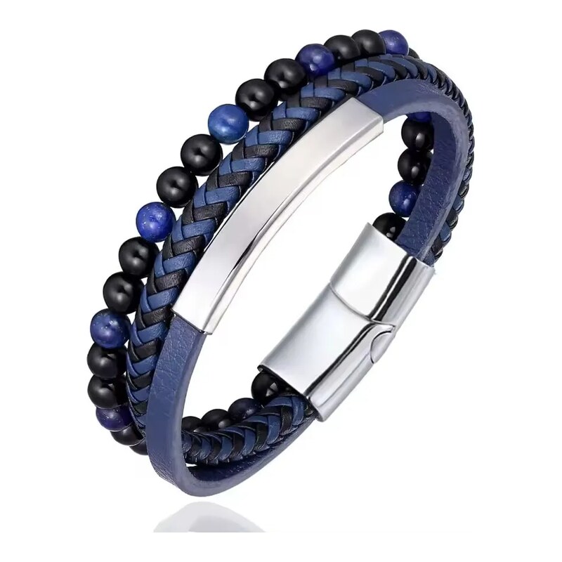 Titan Jewerly Pánský ocelový náramek s korálky Braided Modrý