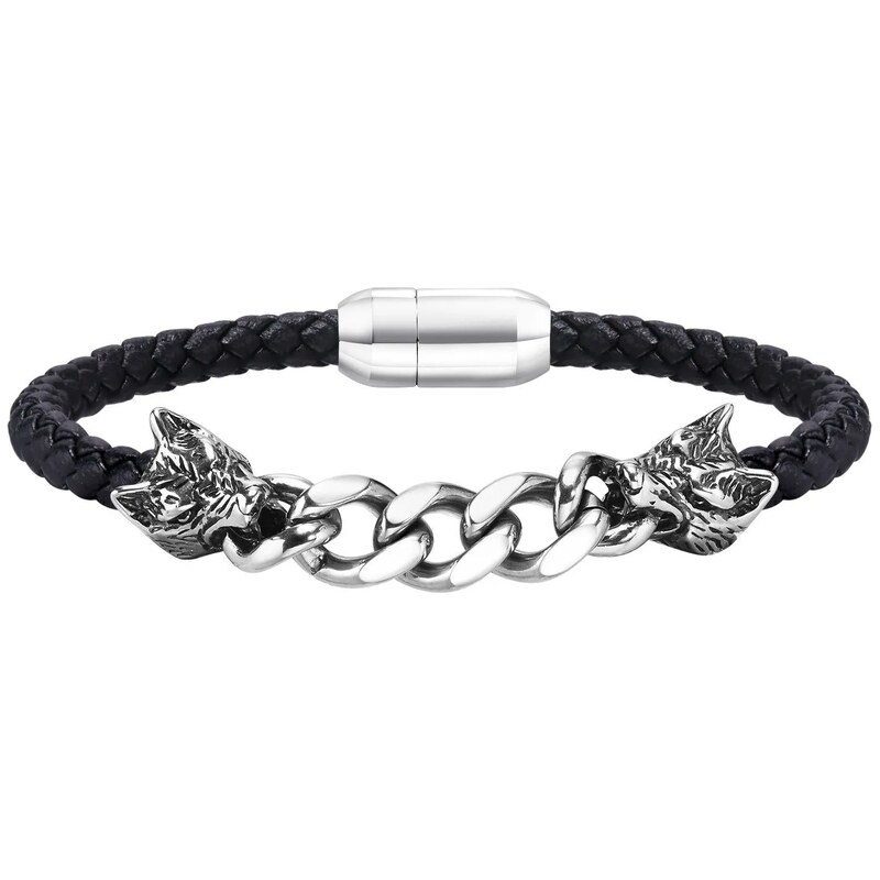 Titan Jewerly Pánský ocelový proplétaný náramek Wolf Černý 21cm