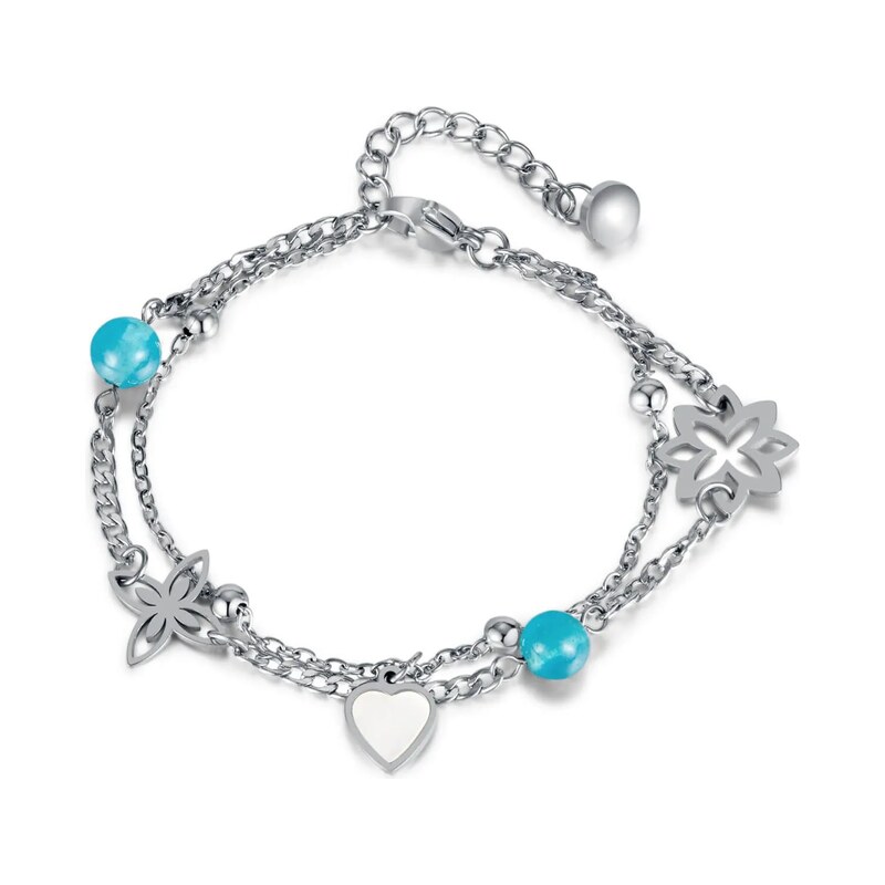 Titan Jewerly Dámský ocelový náramek s přívěšky Peggy Stříbrný