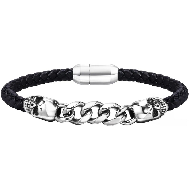 Titan Jewerly Pánský ocelový proplétaný náramek Skull Černý 21cm