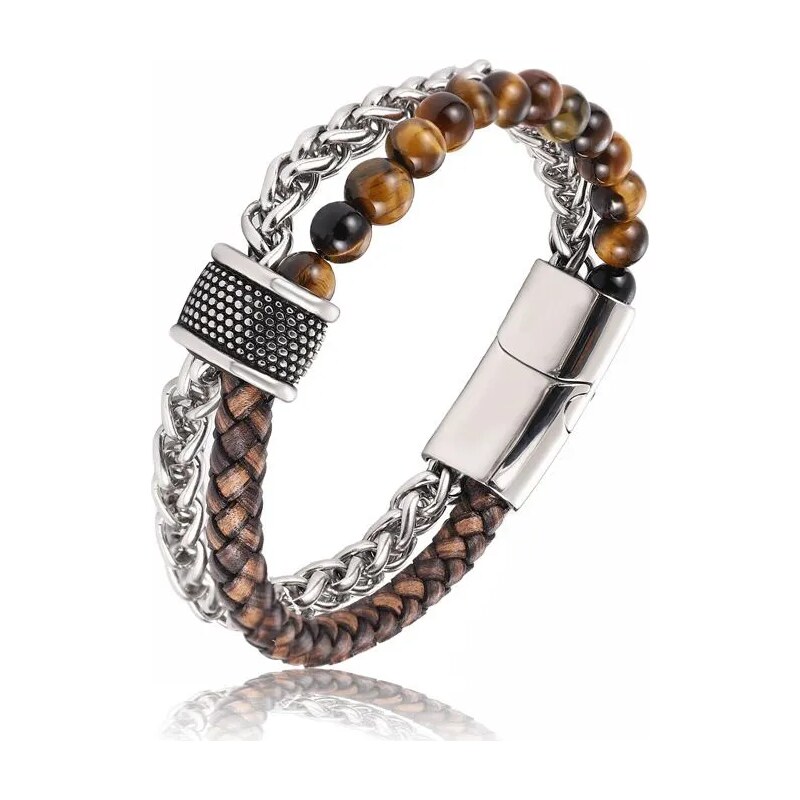 Impress Jewelry Pánský ocelový náramek s korálky Knud Hnědý