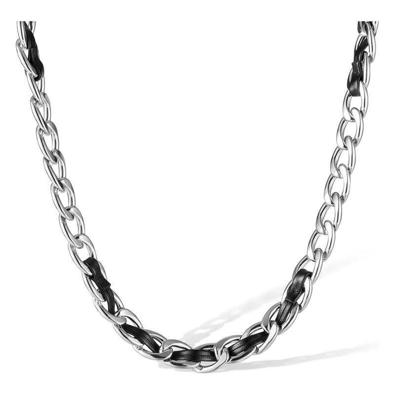 Titan Jewerly Řetízek z chirurgické oceli Cuban Silver s koženým