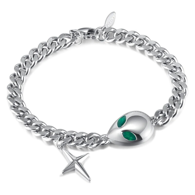 Titan Jewerly Ocelový náramek Cuban s přívěškem Alien