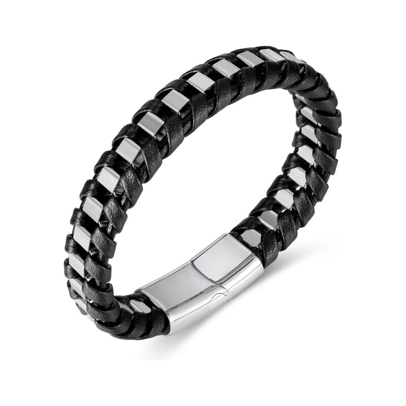 Impress Jewelry Pánský ocelový náramek s stříbrným splétáním 21