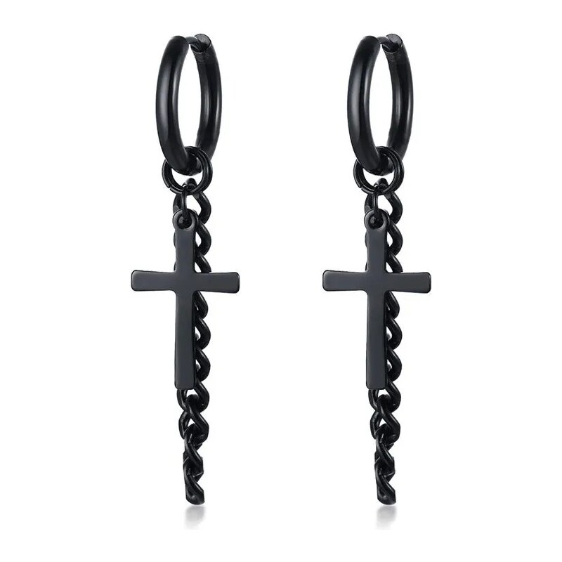 Impress Jewelry Ocelové Náušnice kruh s křížem a řetízkem 17mm
