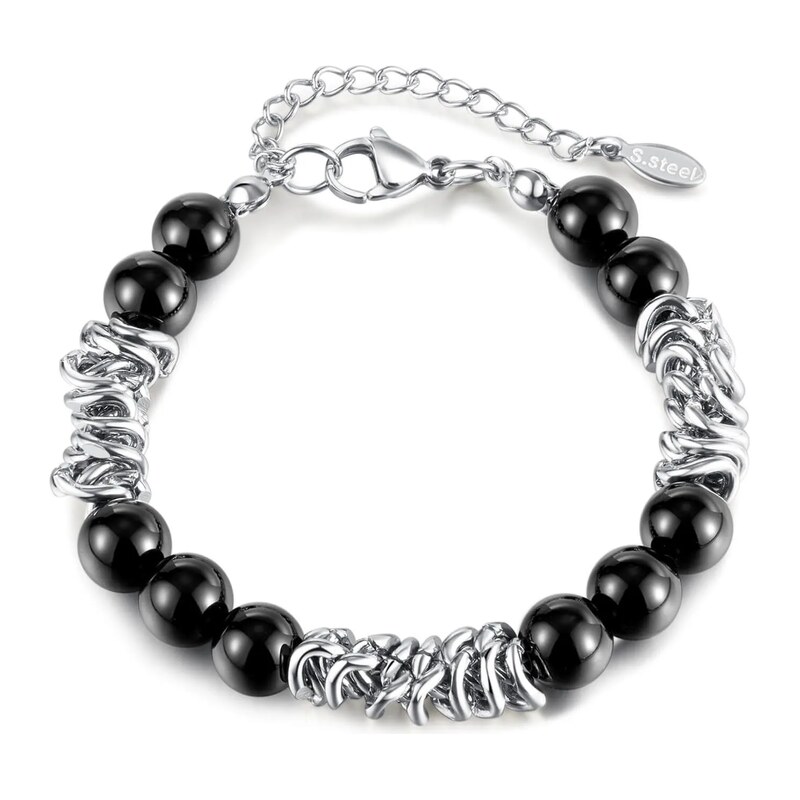 Impress Jewelry Náramek z chirurgické oceli s korálky Black