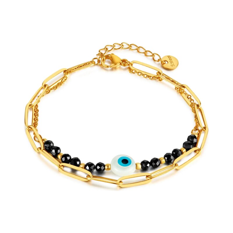 Impress Jewelry Dvojitý náramek z nerezové oceli Modré oko Zlatý