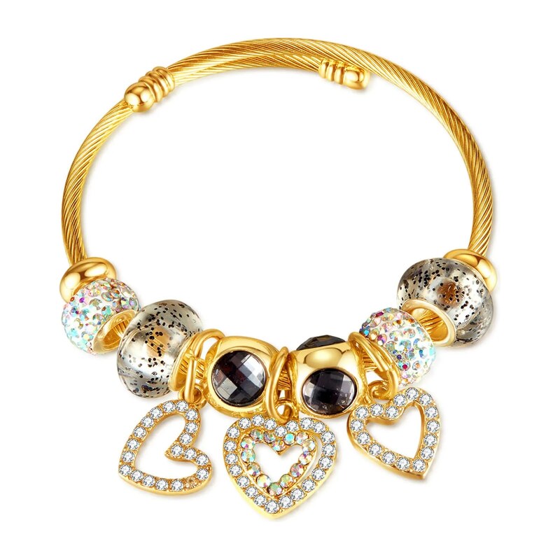 Titan Jewerly Dámský pevný ocelový náramek s přívěšky Love