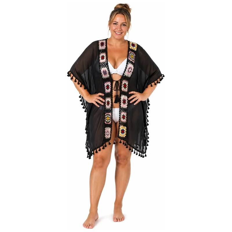 ArtOfPolo plážové kimono na plavky Boho Černé