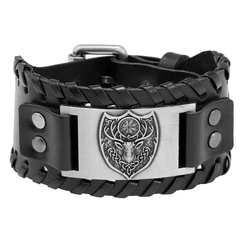 Lodestar Vintage široký viking náramek Erb jelení hlava Stříbrný
