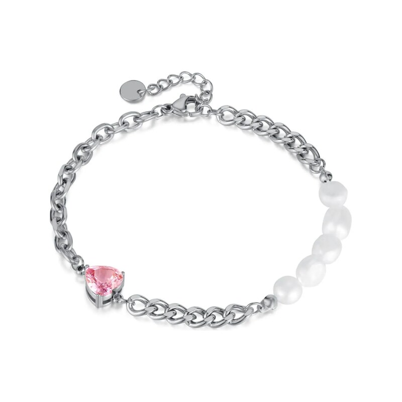 Titan Jewerly Náramek z chirurgické oceli se srdíčkem a perly