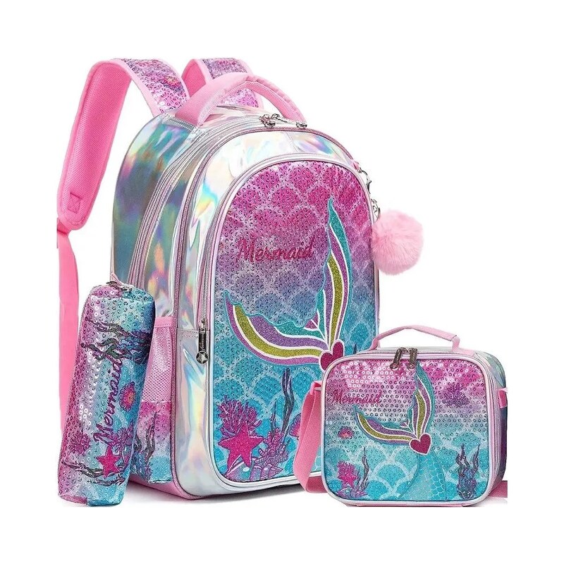 Jasminestar Jasmine Dívčí školní batoh set 3v1 Holo Mermaid 25L