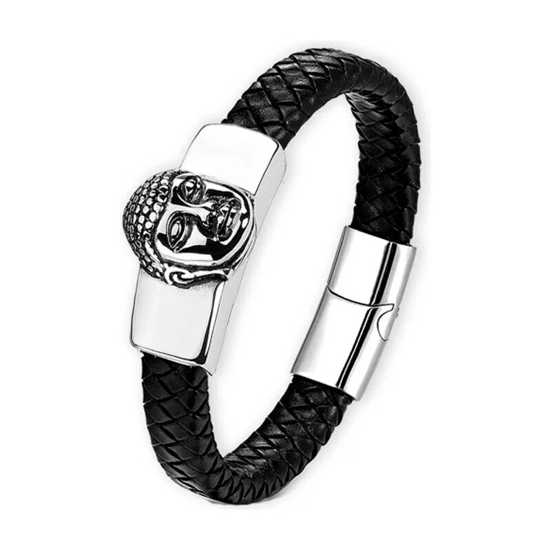 Impress Jewelry Pánský kožený proplétaný náramek Buddha Černý