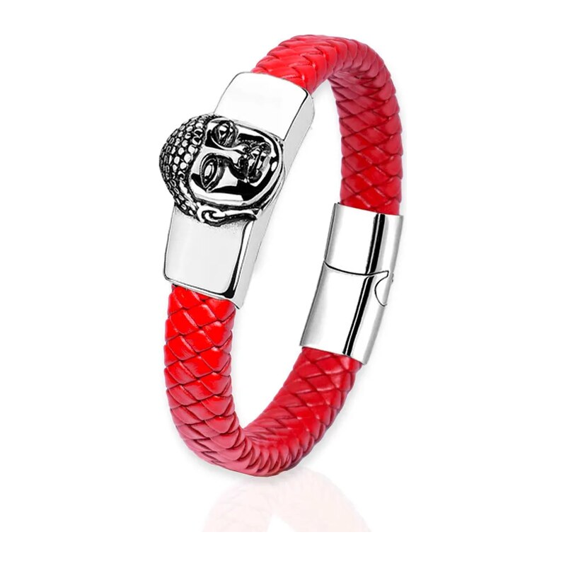 Impress Jewelry Pánský kožený proplétaný náramek Buddha Červený