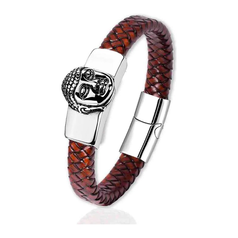 Impress Jewelry Pánský kožený proplétaný náramek Buddha Hnědý