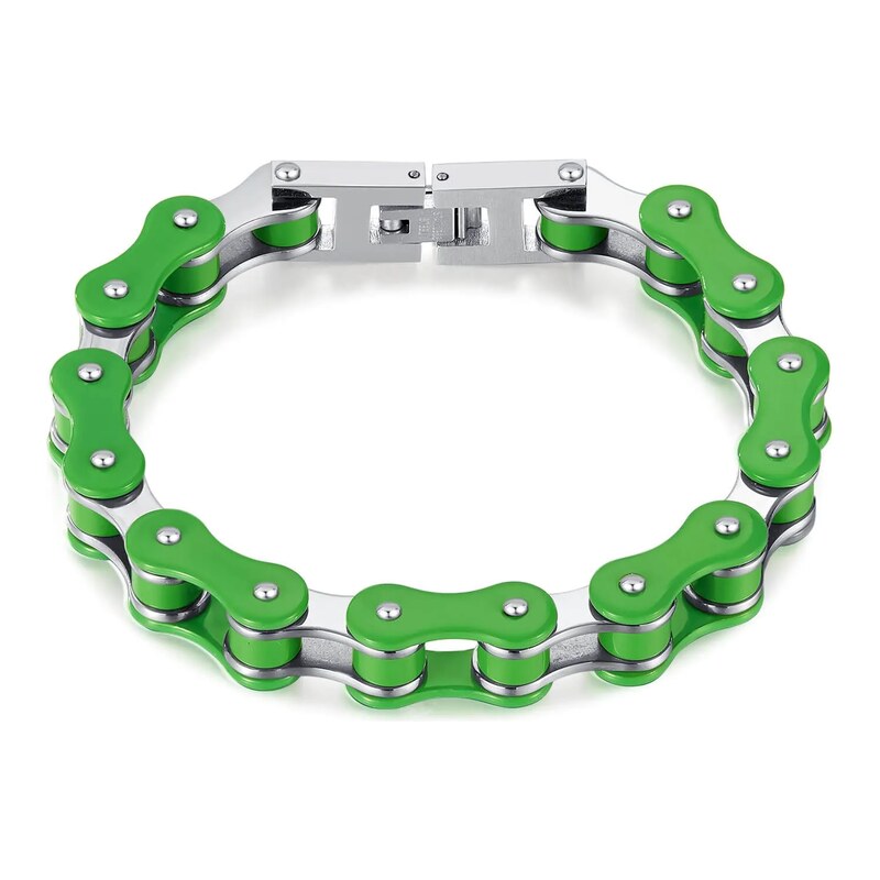 Impress Jewelry Náramek z chirurgické oceli Moto Chain Zelený