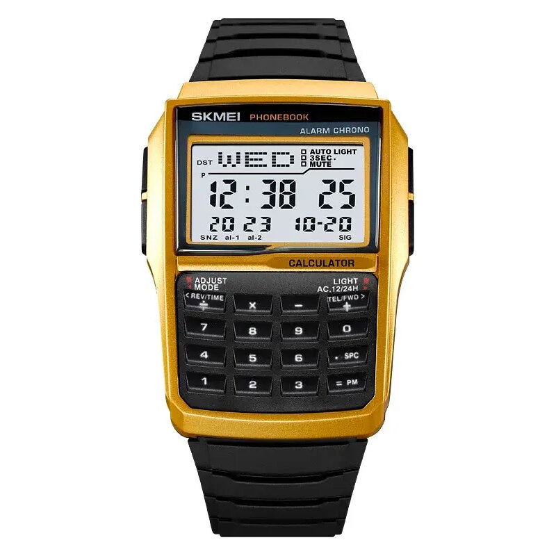 Skmei 2255 pánské hodinky Mr Calculator zlaté