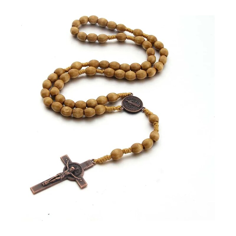 Impress Jewelry Růženec Tobias s dřevěnými korálky Světle Hnědý