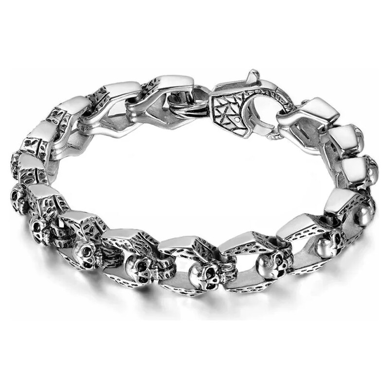 Impress Jewelry Punkový masivní náramek s lebkami z chirurgické