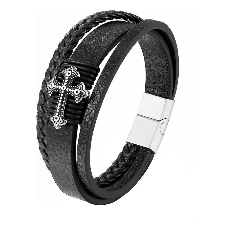 Titan Jewerly Pánský náramek s ocelovým Křížkem 21,5 cm