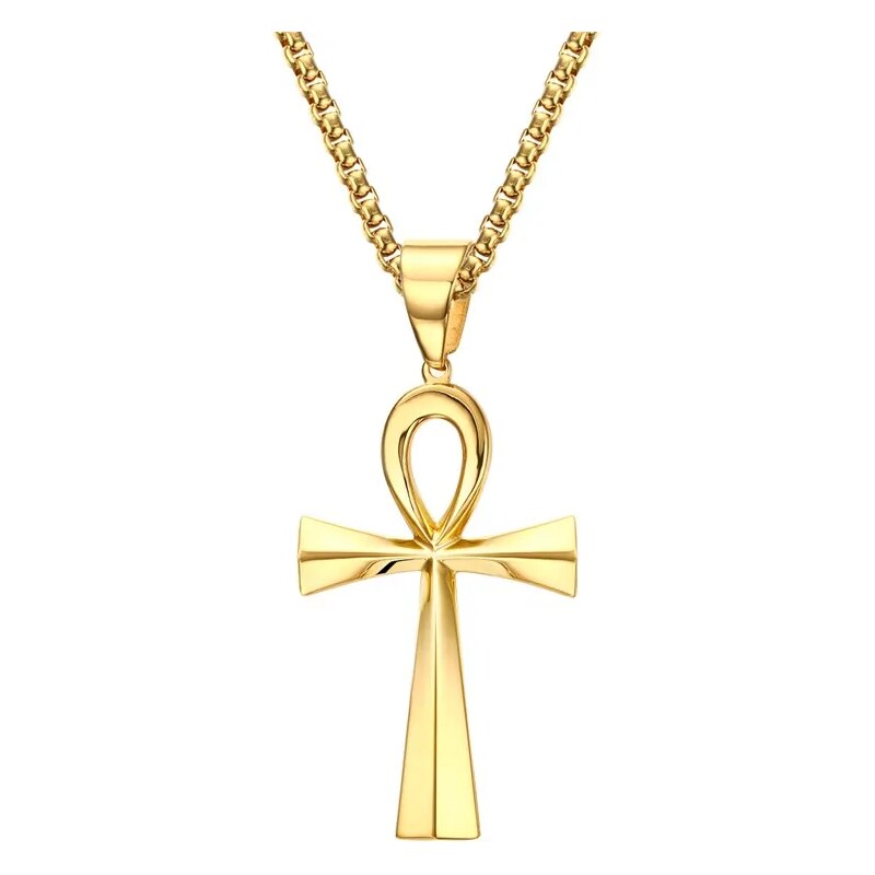 Impress Jewelry Přívěsek z chirurgické oceli kříž života Zlatý