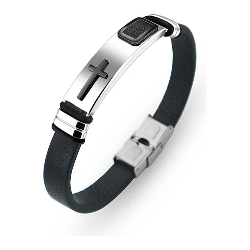 Impress Jewelry Kožený náramek Cruz s ocelovou přezkou Stříbrný