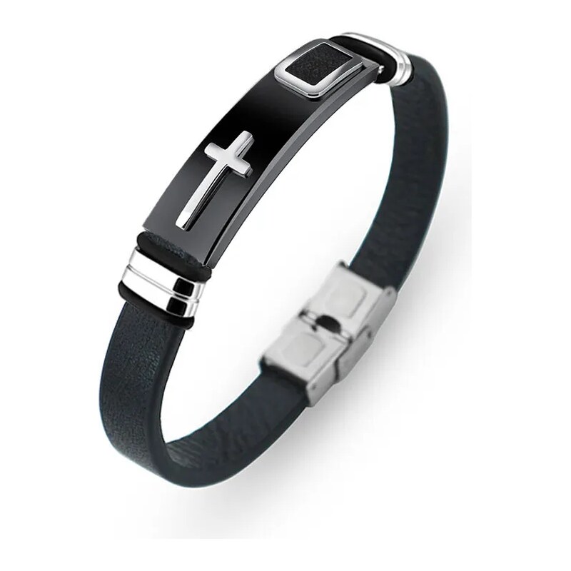 Impress Jewelry Kožený náramek Cruz s ocelovou přezkou Černý