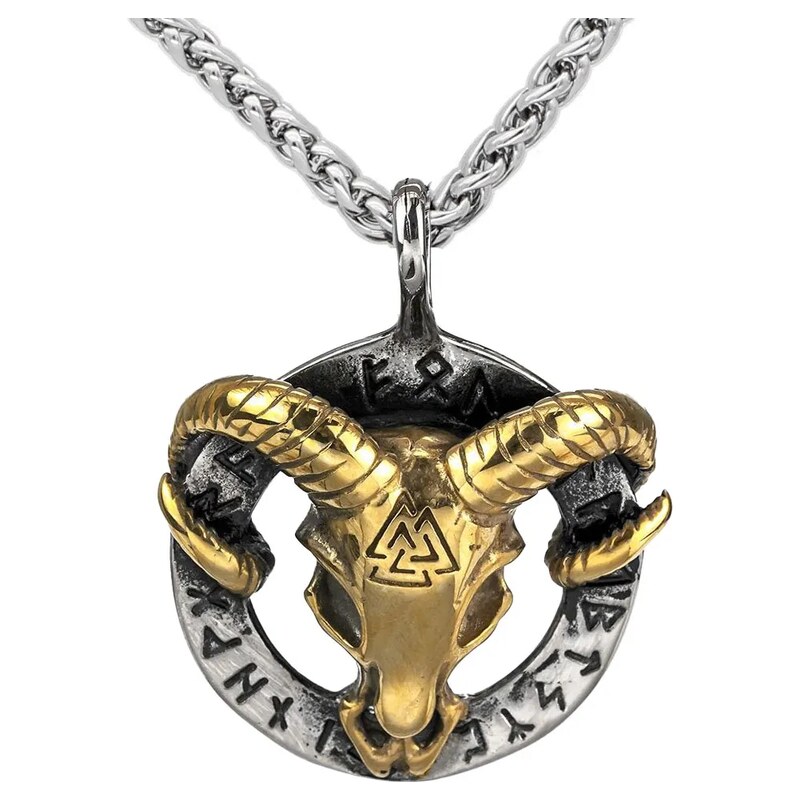 Impress Jewelry Ocelový přívěsek Beraní lebka – Runy & Valknut