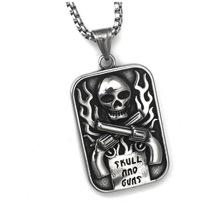 Impress Jewelry Ocelový přívěsek s Lebkou Ocelový Skull & Guns