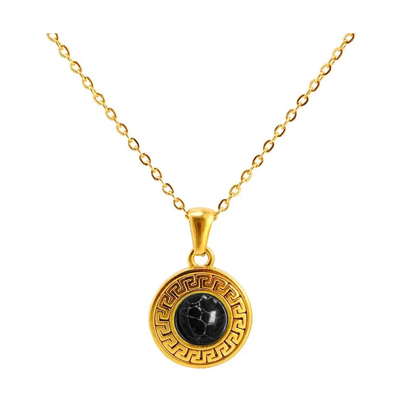 Impress Jewelry Zlatý ocelový náhrdelník s přívěskem Meandra s