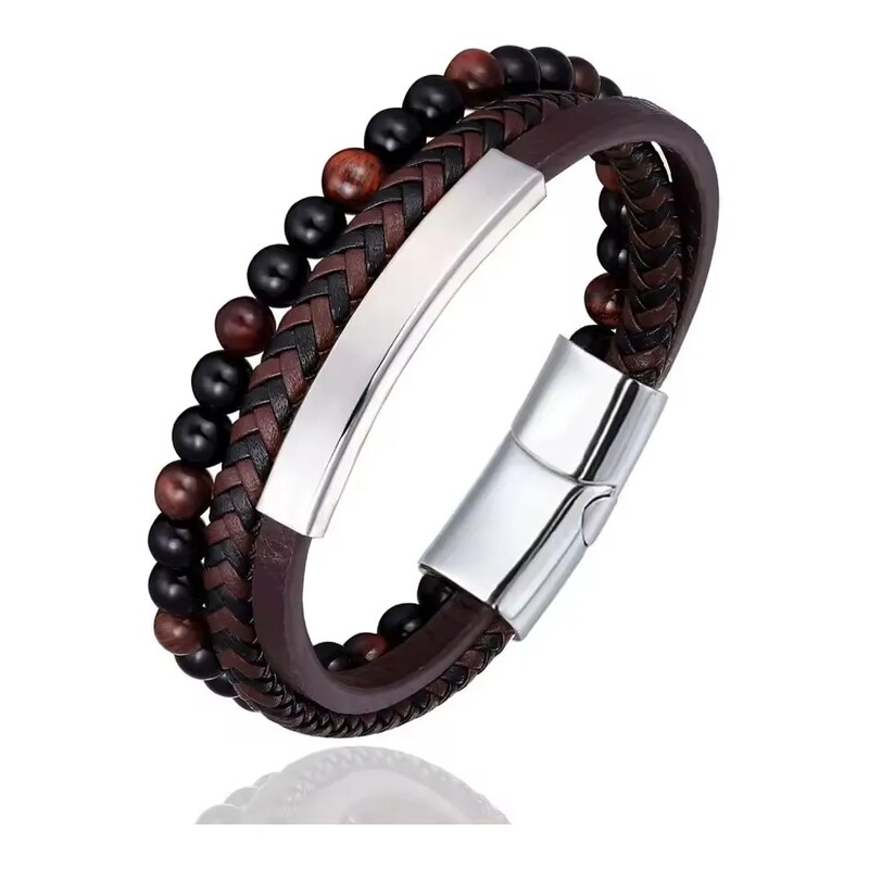 Titan Jewerly Pánský ocelový náramek s korálky Braided Hnědý