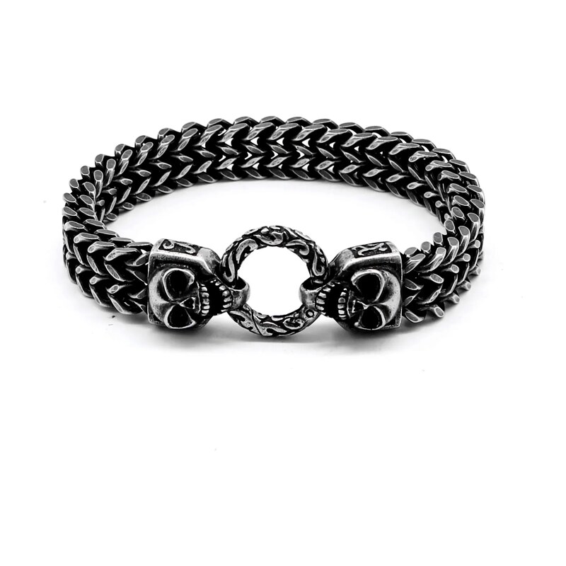 Impress Jewelry Náramek z nerezové oceli s dvojitou lebkou Dead