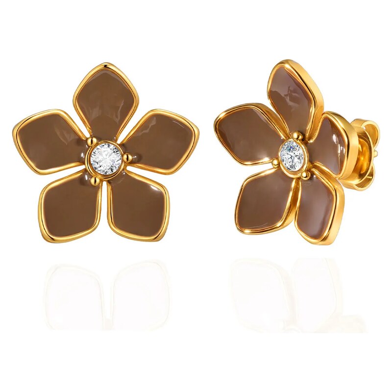 Impress Jewelry Puzetové náušnice z chirurgické oceli Hnědý květ