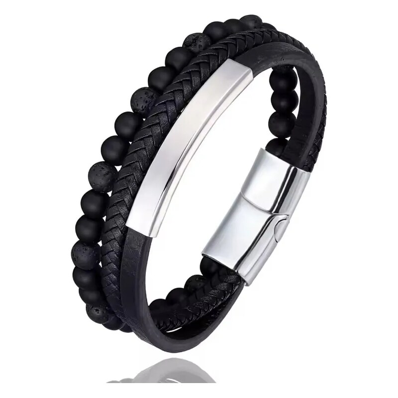 Titan Jewerly Pánský ocelový náramek s korálky Braided Černý