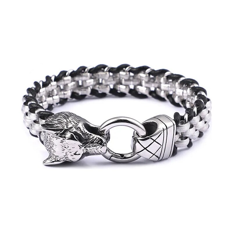 Impress Jewelry Pánský kombinovaný náramek z oceli Vlčí hlava