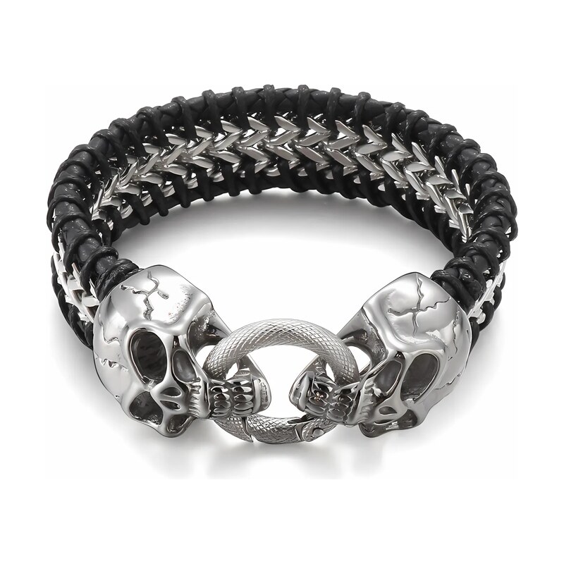 Impress Jewelry Punkový ocelový náramek Zakousnuté Lebky