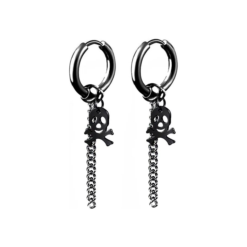 Impress Jewelry Ocelové náušnice kroužek s Lebkou a řetízkem