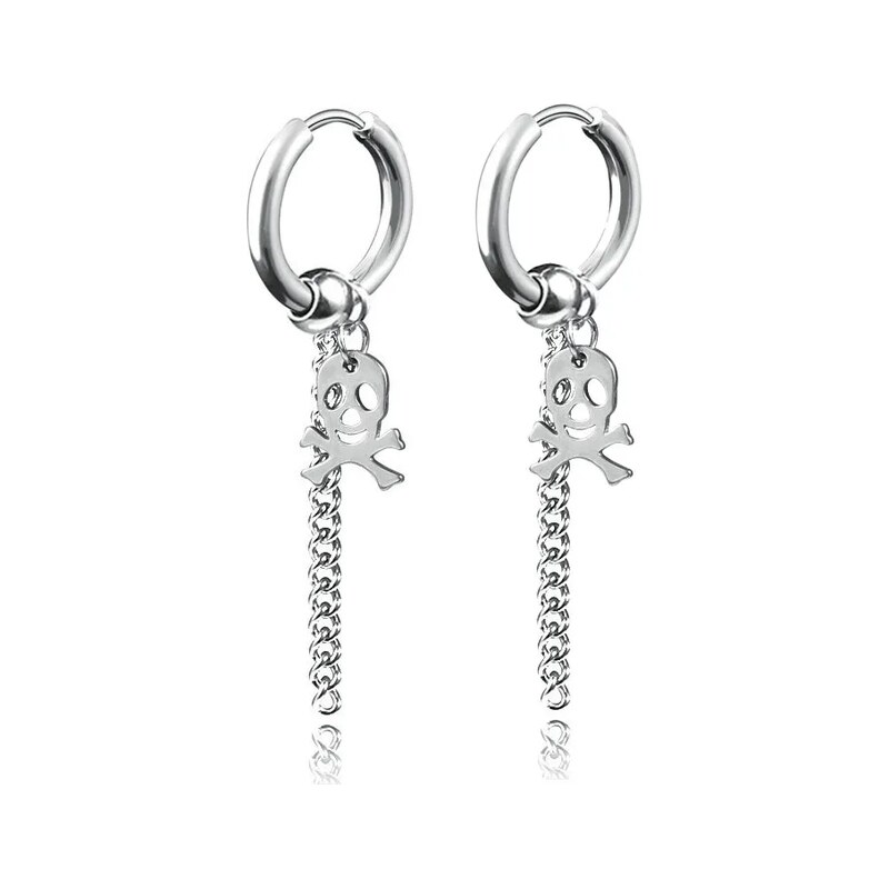 Impress Jewelry Ocelové náušnice kroužek s Lebkou a řetízkem
