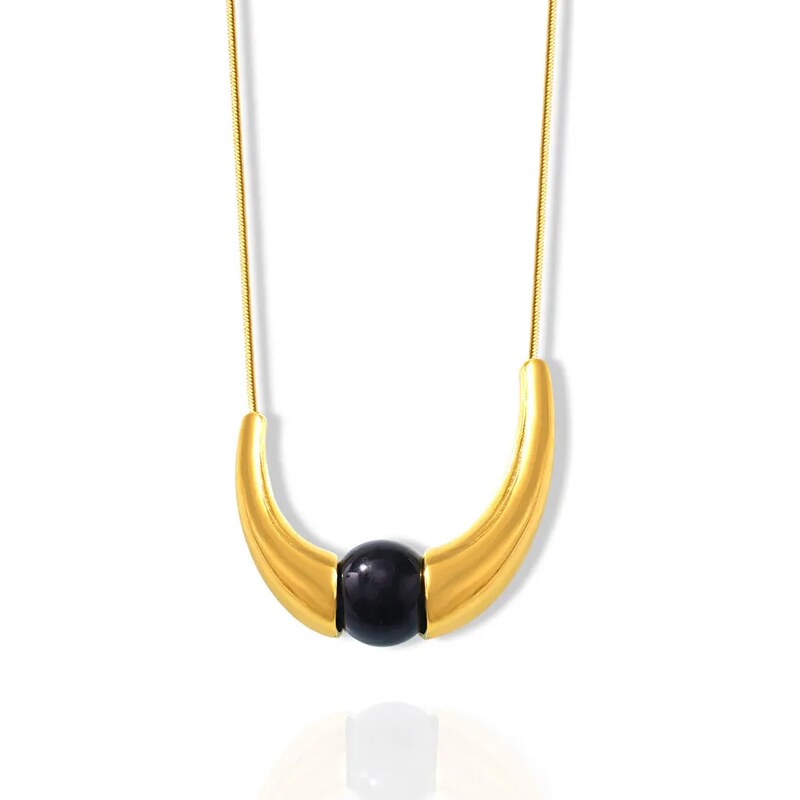 Impress Jewelry Dámský geometrický náhrdelník s Onyxem – zlatý
