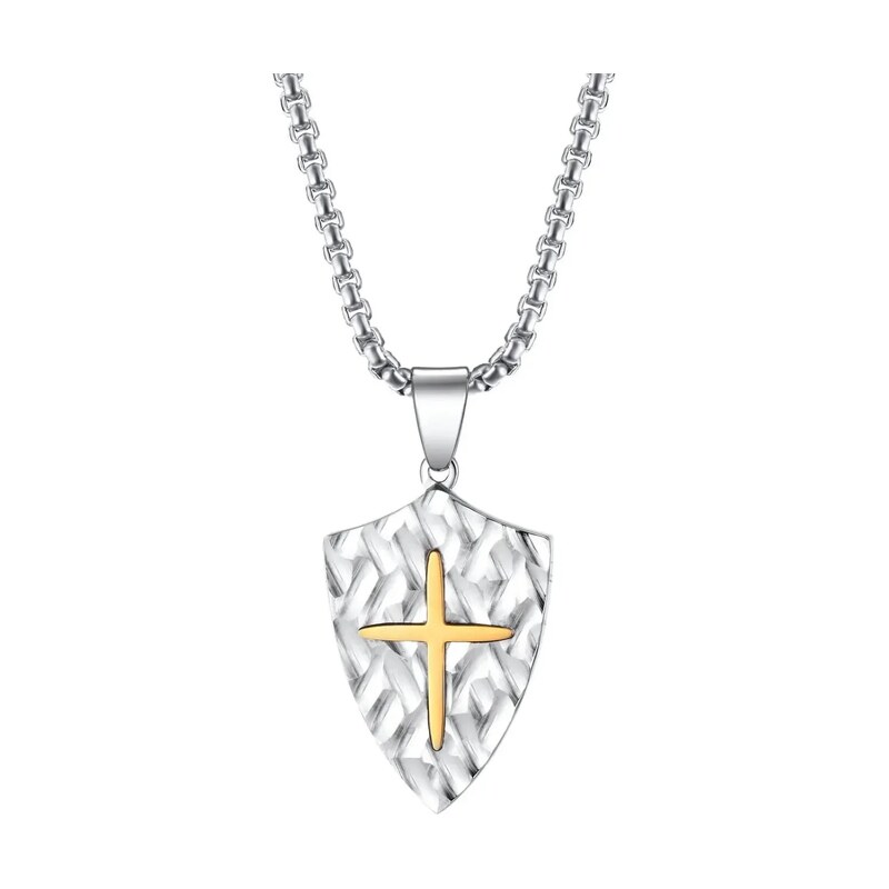 Impress Jewelry Přívěsek z chirurgické oceli Štít víry - Zlatý