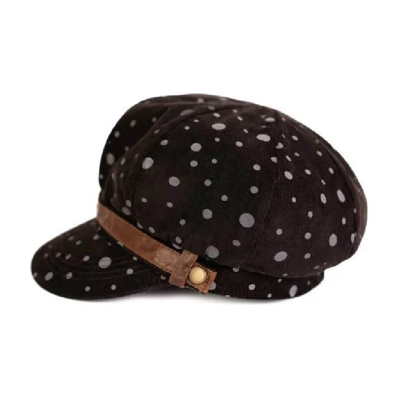 Artofpolo Dámský i dívčí baret se kšiltem s puntíky Mokka Černá