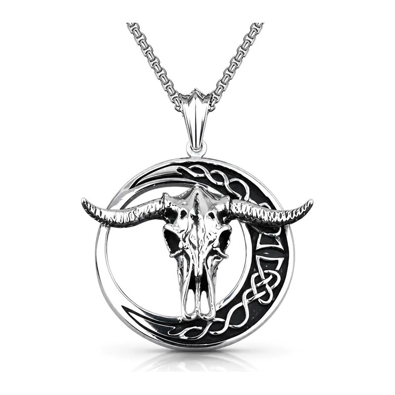 Impress Jewelry Masivní ocelový přívěsek Býčí lebka s vikinskými