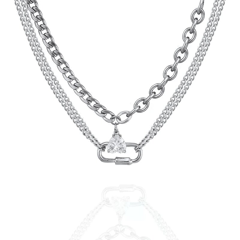 Impress Jewelry Vrstvený ocelový náhrdelník s křišťálovým srdcem