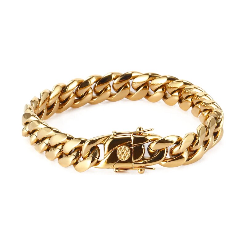 Impress Jewelry Náramek z chirurgické oceli Cubanos 22 cm Zlatý