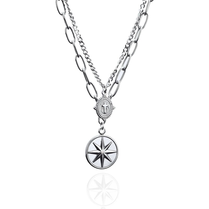 Impress Jewelry Vrstvený ocelový náhrdelník Hvězda a Kříž Star