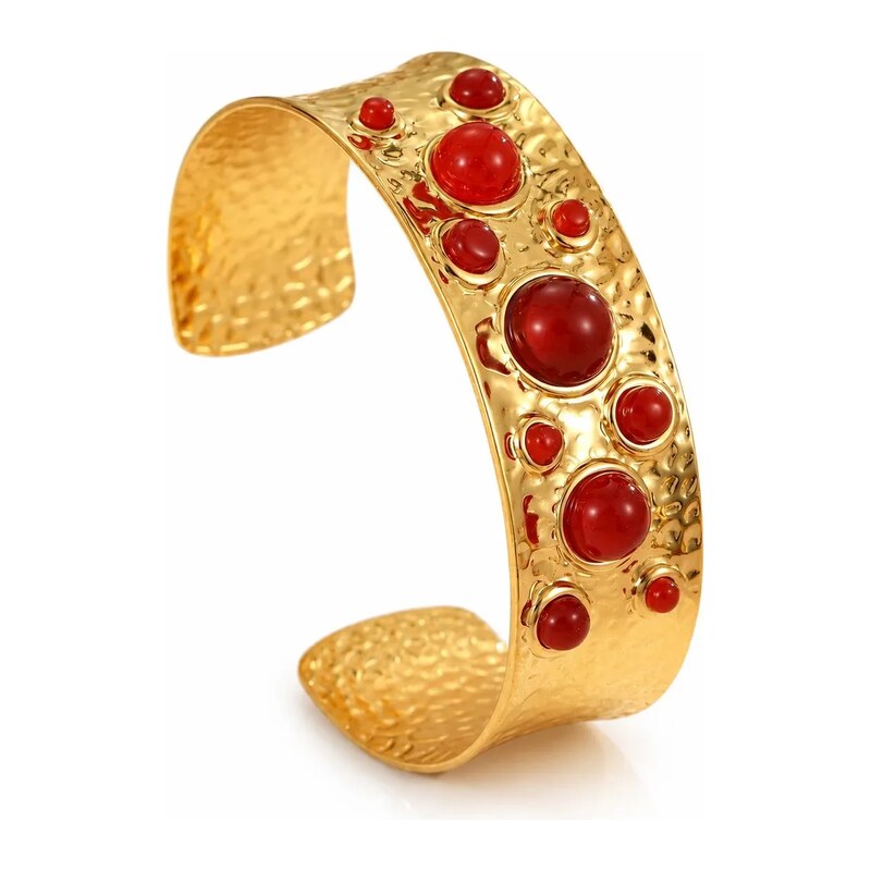 Impress Jewelry Zlatý tepaný náramek z chirurgické oceli Karneol