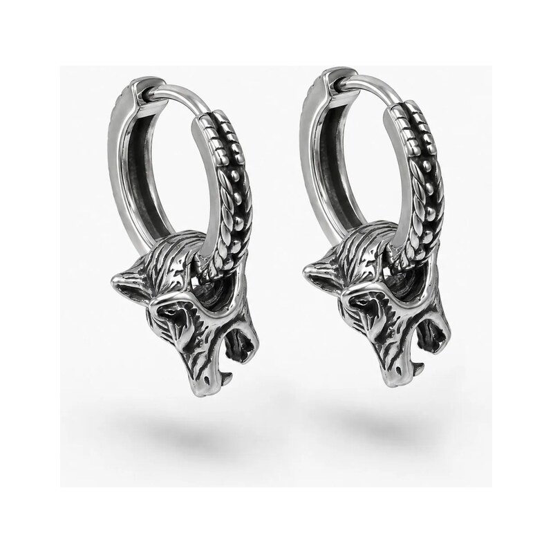 Impress Jewelry Ocelová náušnice kruh s vlčí hlavou Gothic Wolf