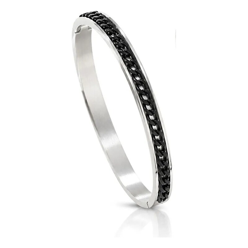 Impress Jewelry Ocelový pevný náramek s černým řetězem Dark Curb