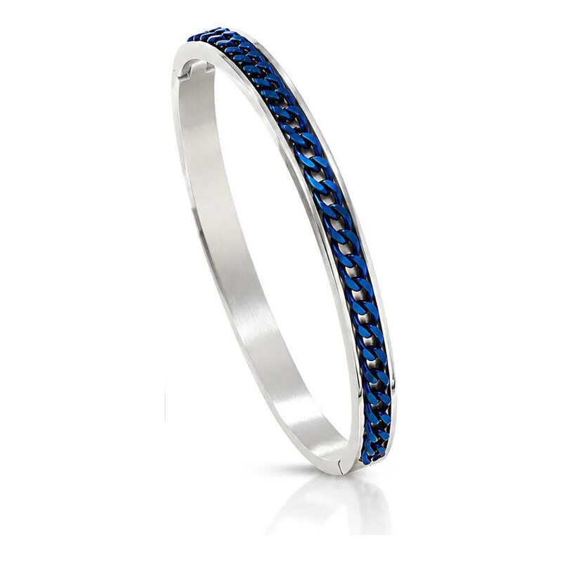 Impress Jewelry Ocelový pevný náramek s černým řetězem Blue Curb